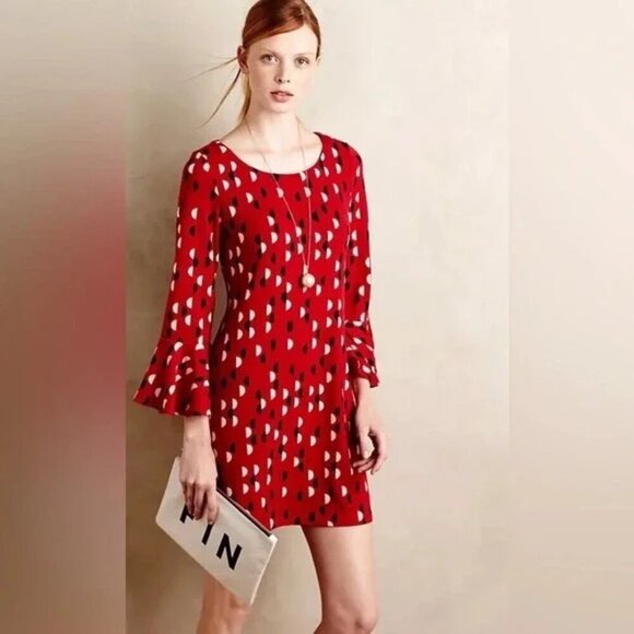 MAEVE by anthropologie  RED Mini  Dress  Long Flounce Sleeves X Small - Picture 1 of 9